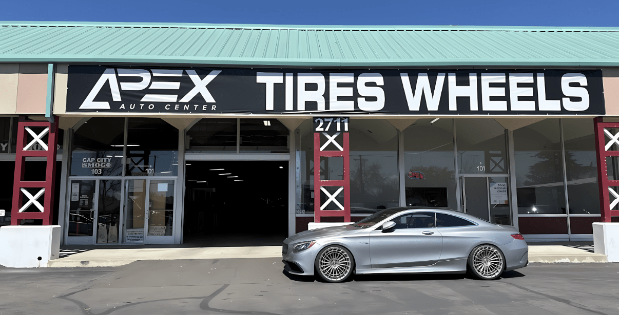 A vehicle post-tire maintenance at Apex Auto Center